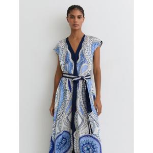 REISS Heidi Scarf-Print Belted Midi Dress